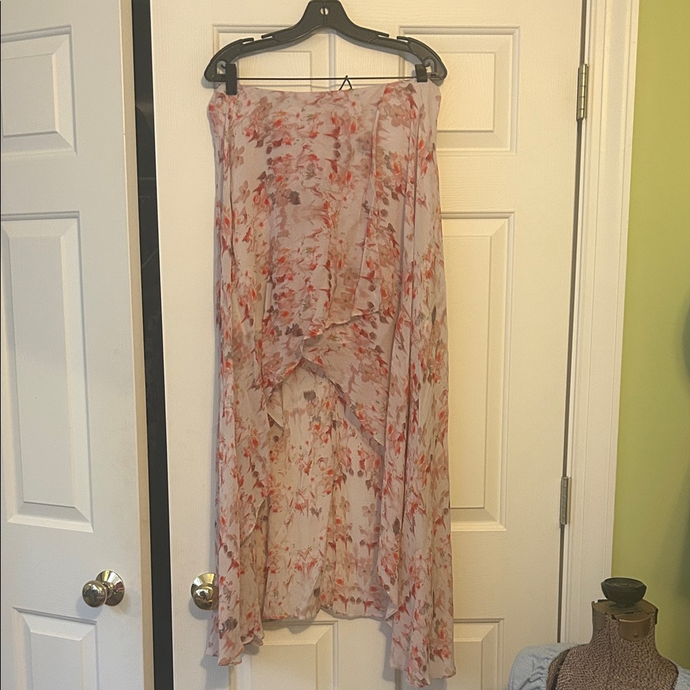 All Saints High Low Floral Skirt - Pink and Orange